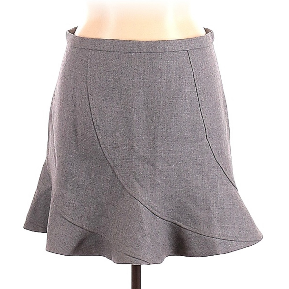 J. Crew 100% Wool Asymmetrical Seams Lined Mini Skirt Women’s Sz 16 Gray